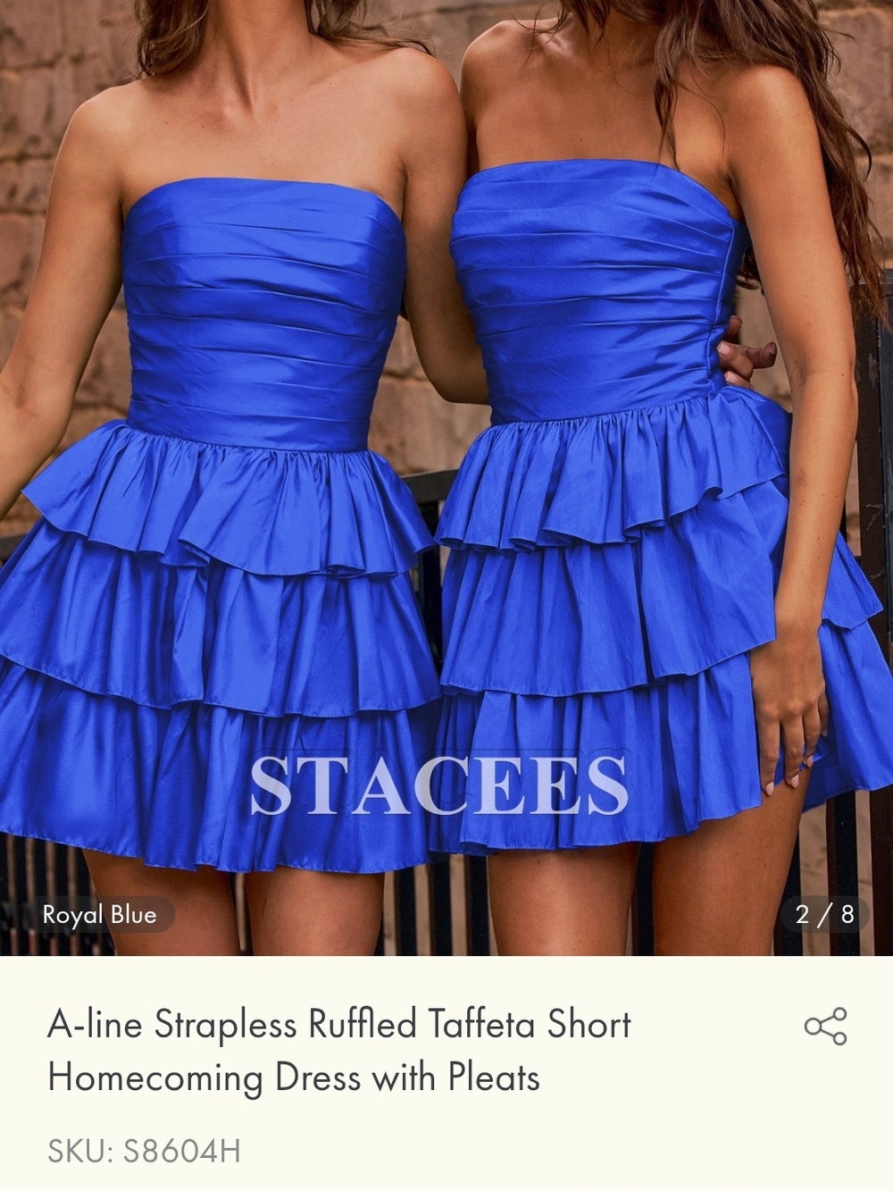 STACEES Royal Blue Strapless Ruffled Taffeta Mini Dress